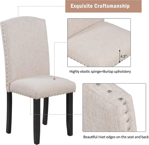 Miniatura 3 de LUMISOL - Juego de mesa de comedor de 6 piezas con banco y sillas para 6 personas, de madera maciza, para cocina, comedor, color blanco cálido