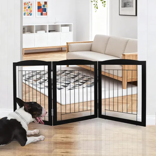 Miniatura 31 de ZJSF Puerta plegable independiente para perros, puerta de madera extra ancha blanca para cachorros, 6 paneles, puertas altas para mascotas
