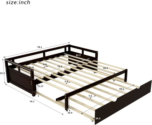 Miniatura 2 de Bellemave Sofá cama de madera con cama nido, marco extensible de cama individual a king, sofá cama de doble uso que ahorra espacio para dormitorio