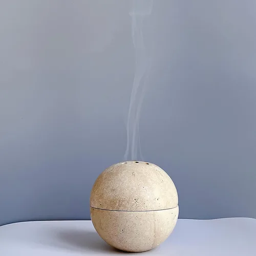 9 agujeros hecho a mano de mármol natural redondo quemador de incienso soporte para meditación, decoración de habitación/cocina/cafetería (piedra