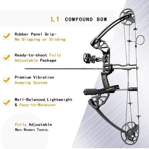 Miniatura 6 de Arco compuesto con peso de tracción de 0-70 libras para arqueros principiantes y de nivel intermedio, totalmente ajustable de 19.25"-31", con todos