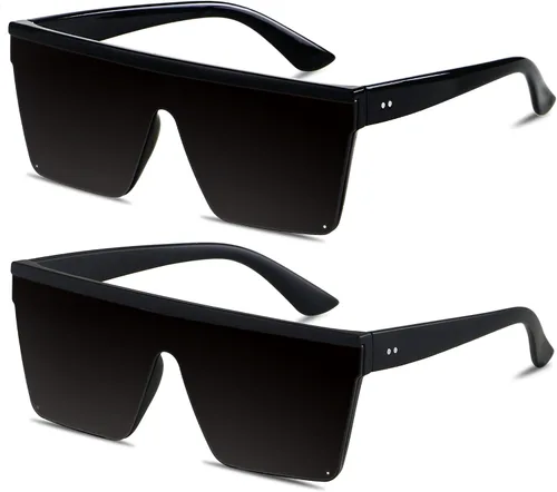 LYZOIT Gafas de sol cuadradas de gran tamaño para mujeres y hombres con parte superior plana escudo de moda protección UV grande sin montura