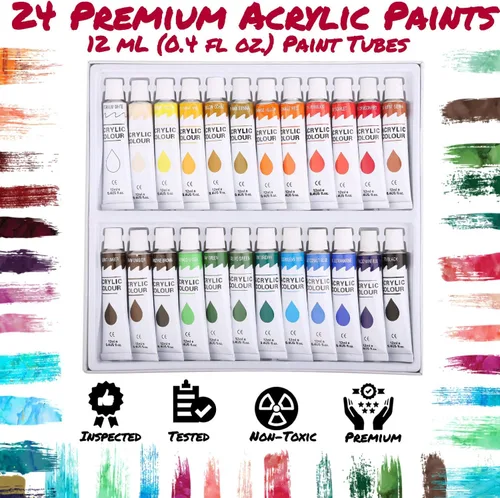 Miniatura 4 de J MARK Kit de pintura de lujo para adultos, 48 piezas, incluye caballete de madera ajustable, lienzos gruesos, pinturas acrílicas, juego