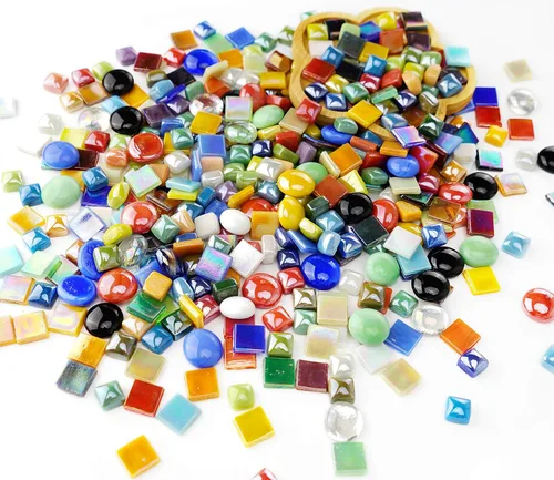 Miniatura 5 de Lanyani Paquete de Gran Valor de 2.2 Libras de Azulejos de Mosaico de Vidrio a Granel para Manualidades de Bricolaje, Varias Piezas de Azulejos