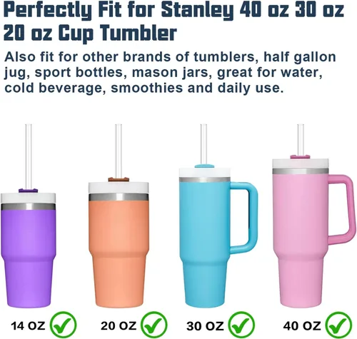 Miniatura 3 de Paquete de 10 popotes de repuesto para vaso Stanley Cup de 40 onzas, 30 onzas y 64 onzas, apto para lavavajillas, popotes largos transparentes