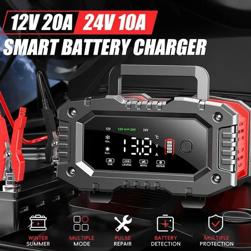 Miniatura 2 de Cargador de Batería de Automóvil 20 Amperios, 12V 24V LiFePO4 Ácido de Plomo Mantenedor de Batería Inteligente Automático, Cargador de Goteo