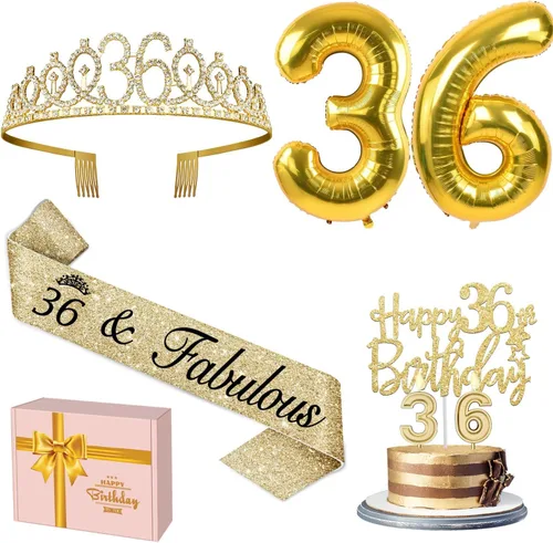 Miniatura 20 de Decoraciones doradas de 70 cumpleaños para mujer con banda y tiara de cumpleaños 70, adorno para pastel y velas, globos de números, regalos de 70