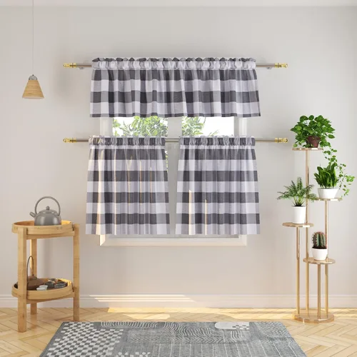 Miniatura 119 de Cenefas de cortina para ventana de 16 pulgadas de largo, 2 paneles de cuadros búfalo, cortinas pequeñas con bolsillo para barra, estilo clásico