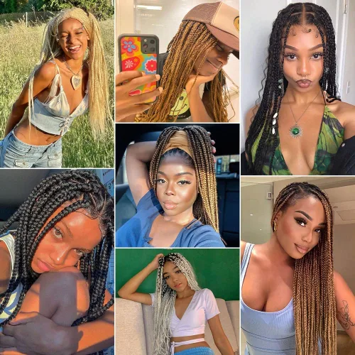 Miniatura 7 de SOKU Extensiones de cabello trenzado preestiradas de 24 pulgadas – 8 paquetes de trenzas de color rubio miel fresa, trenzas sintéticas profesionales