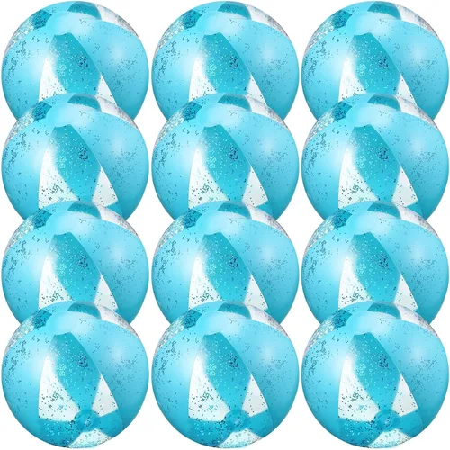 Chivao 12 bolas de playa azules de 16 pulgadas inflables con purpurina grande para piscina, decoración de confeti flotante para verano, Hawaii Luau,