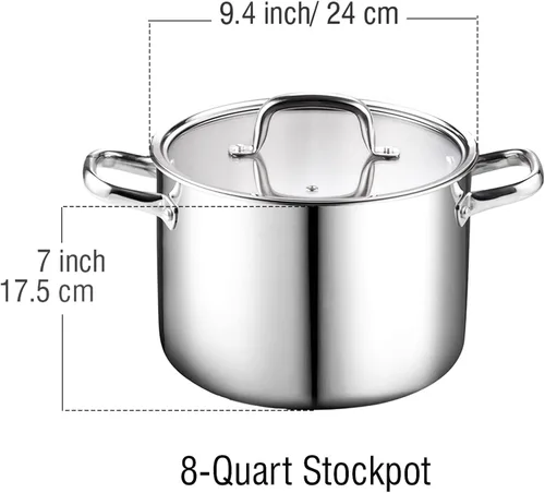 Miniatura 3 de Cook N Home Olla clásica de 4 cuartos de galón con revestimiento de tres capas, olla de acero inoxidable con tapa, olla de cocina para pasta