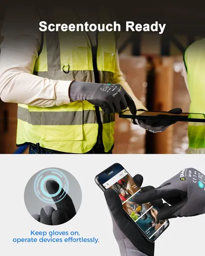 Miniatura 4 de DULFINE Safety Work Gloves for Men & Women, MicroFoam Nitrile Coated Nylon Black Grip for General Purpose, 3/6/12/36 Pairs Gris