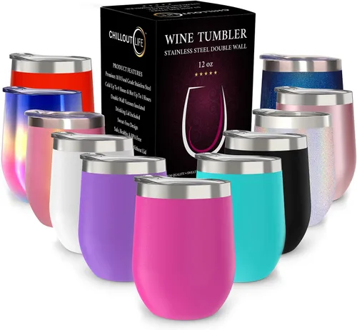 CHILLOUT LIFE - Vaso de acero inoxidable de 12 onzas con tapa y caja de regalo, diseño de viaje, aislamiento al vacío de doble pared, para café,