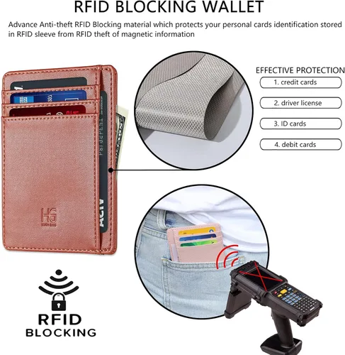 Miniatura 3 de Cartera delgada con bloqueo RFID para tarjetas, cartera minimalista de cuero con bolsillo frontal para mujer Slim, RFID Blocking, Minimalist, Front