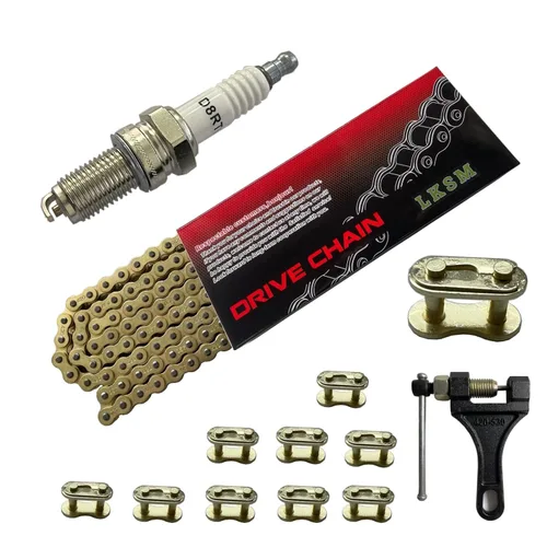 Oro 420 Cadena de Motocicleta de 132 Eslabones Estándar con Rompecadena 10 Eslabones Maestros de Conexión para Motocicleta Pit Dirt de 100 cc, 110