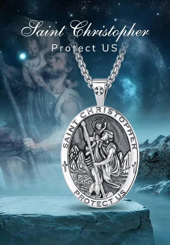 Miniatura 4 de EUDORA Collar de plata de ley 925 con San MiguelSan CristóbalSan BenitoVirgen MaríaSan Judas TadeoCruz de Buen PastorArcángel, Medalla con colgante