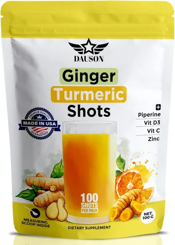 Suplementos de Jengibre y Cúrcuma con Piperina, Vitamina C, Vitamina D3 y Zinc | 100 Porciones de Shots de Jengibre y Cúrcuma para la Salud de