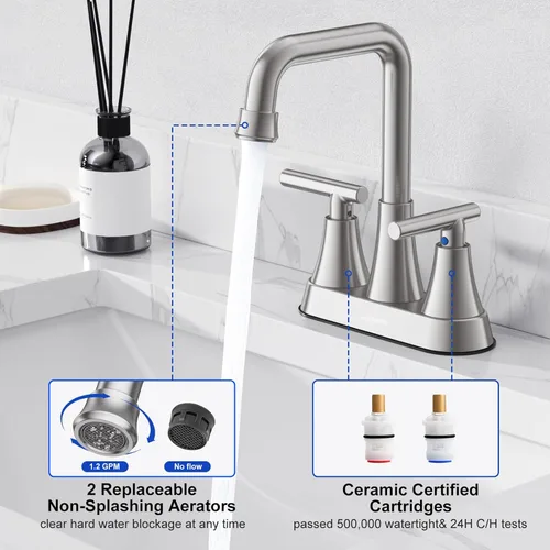 Miniatura 5 de Grifo para Lavabo de Baño, Hurran Grifos de Baño de Níquel Cepillado de 4 Pulgadas para Lavabo de 3 Agujeros con Desagüe Pop-up y Líneas