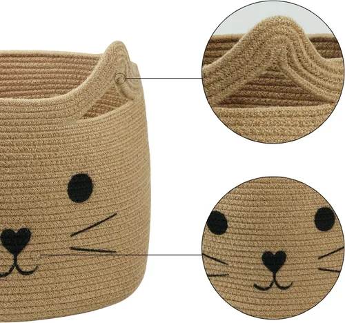 Miniatura 3 de Cesta pequeña de almacenamiento, cesta de juguetes para mascotas negra y linda para gatos, perros, cesta de cuerda decorativa para organizar, cesta
