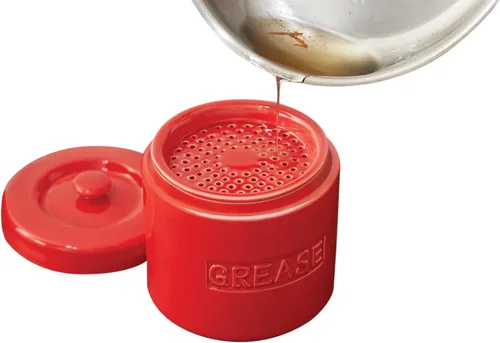 Miniatura 13 de Fox Run Recipiente de grasa de tocino de porcelana con colador, contenedor de grasa blanco para cocina, 5 x 5 x 5.5 pulgadas