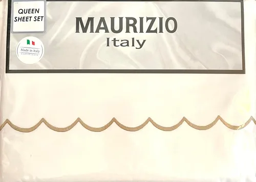Miniatura 3 de Maurizio Italy - Juego de sábanas de 4 piezas, 100% algodón, color blanco brillante, con ondas bordadas elevadas cerca del dobladillo