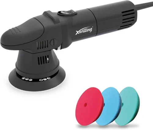 Pulidora de Búfer, Pulidora Orbital Aleatoria de Doble Acción de 5 Pulgadas 8MM con 6 Velocidades Variables 1800-4500 RPM, Kit de Detallado de