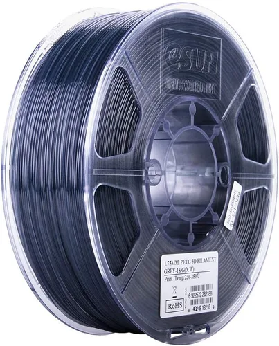 eSUN 3D 1.75mm PETG, filamento semitransparente gris 1 kg (2.2 lb), filamento PETG para impresora 3D, precisión dimensional +/- 0.03 mm, 1.75mm