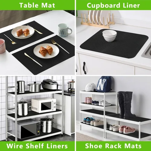 Miniatura 7 de WochiTV Forro para estantes de gabinetes, cajón 11.8 pulgadas x 4.9 pies, protectores impermeables de plástico EVA no adhesivo para cocina, Negro