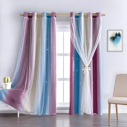 Miniatura 9 de Cortinas opacas con estrellas de Anytime para habitaciones de niñas, cortina de princesa para habitación de hija, ventana de dormitorio