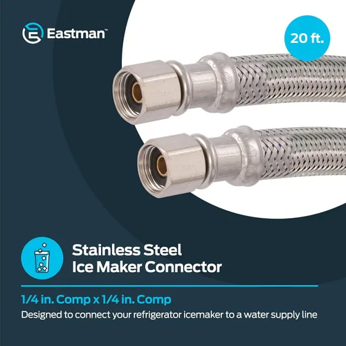 Miniatura 2 de Eastman Conector flexible para máquina de hielo de 20 pies, conexión de compresión de 1/4 pulgadas x 1/4 pulgadas, acero inoxidable trenzado
