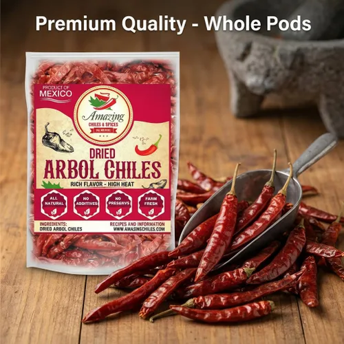 Miniatura 5 de Chile De Arbol 4oz - Chiles rojos enteros secos, premium totalmente naturales sin tallo, bolsa resellable. Usar en platos mexicanos, chinos
