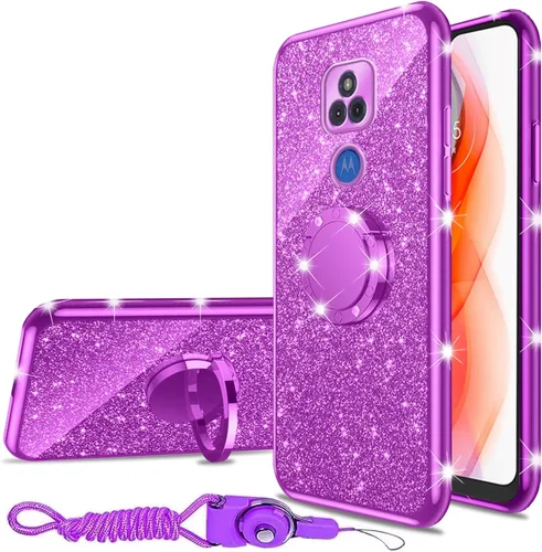 Miniatura 26 de nancheng Funda de teléfono con purpurina para Motorola Moto One 5G Ace (One 5G UW Ace) funda de TPU suave con anillo giratorio de 360°, funda