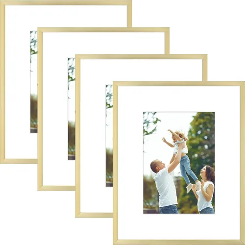 Miniatura 18 de Golden State Art Portarretratos de 5 x 7 pulgadas con paspartú para fotos de 4 x 6 pulgadas, juego de 4 marcos de aluminio de vidrio real de alta