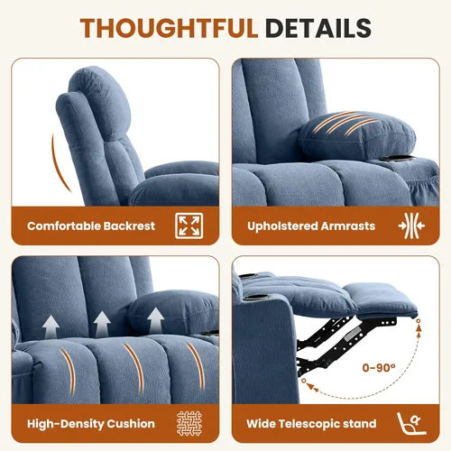 Miniatura 6 de Silla reclinable giratoria con masaje por vibración y calor, reclinable de 150° y balanceo suave, capacidad de 350 libras con bolsillo lateral