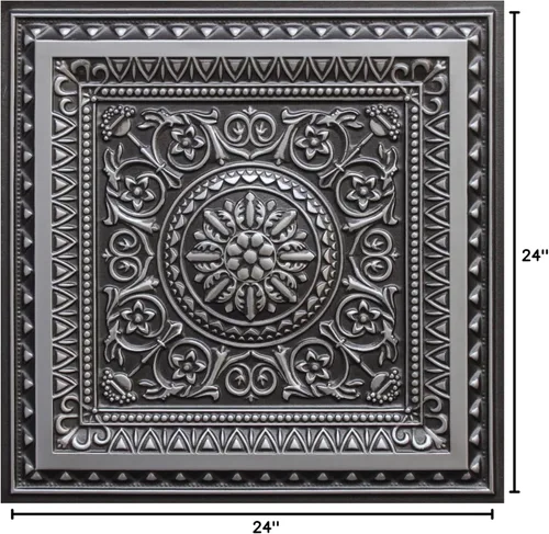 Miniatura 7 de Dundee Deco Panel decorativo de techo 3D de PVC con diseño floral victoriano, plateado antiguo, 2 pies x 2 pies (23.6 in x 23.6 in), 4 pies Plata