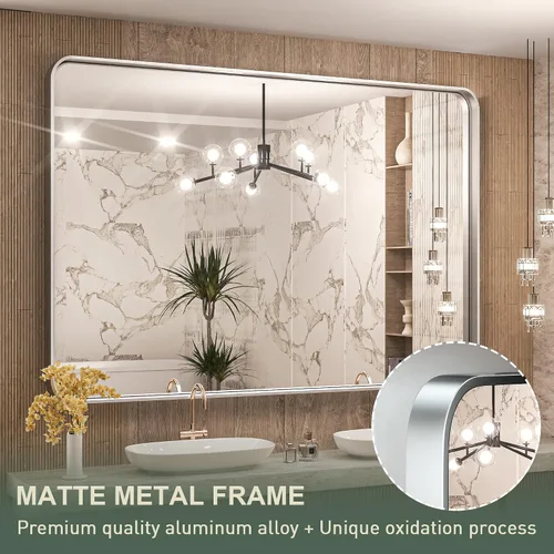 Miniatura 156 de TokeShimi - Espejo para pared de baño, espejo de tocador con marco de metal de aleación de aluminio mate cepillado e inoxidable, decoración rústica