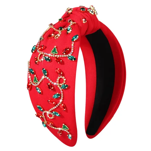 Miniatura 17 de boderier Diademas de Navidad para Mujeres Diadema de Árbol de Navidad con Cuentas Diadema Ancha Anudada de Cristal Accesorios para el Cabello