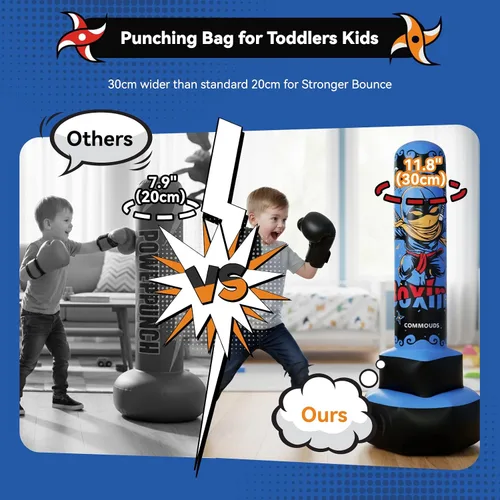 Miniatura 3 de COMMOUDS Saco de boxeo de 67 pulgadas para niños, juego de boxeo inflable con guantes, saco de boxeo de rebote rápido para practicar karate