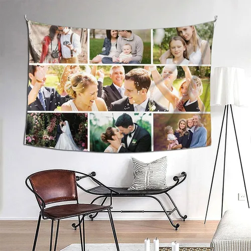 Miniatura 18 de Nsipan Tapiz personalizado para subir imágenes, texto fotográfico, decoración de pared, colección de collage de dormitorio, decoración