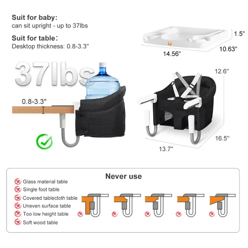 Miniatura 3 de MTWML Silla alta de gancho con bandeja, silla alta portátil para bebé que se fija a la mesa, asiento de mesa rápido con clip para bebés y niños