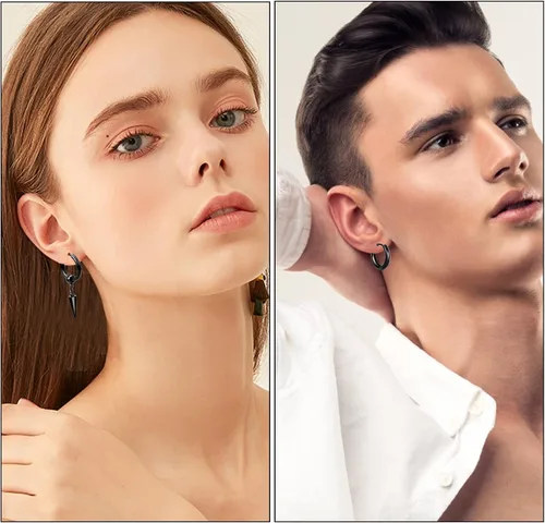 Miniatura 6 de ONESING Juego de 15 pares de aretes para hombre, aretes negros de acero inoxidable, aretes de cruz para hombres y mujeres, hipoalergénicos