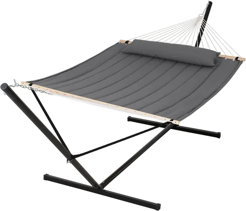 Miniatura 20 de SUNCREAT Hammocks Hamaca doble extragrande con soporte de 12 pies, capacidad de 475 libras, hamaca portátil al aire libre con barra separadora