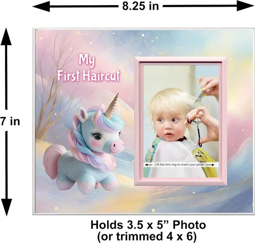 Miniatura 3 de My First Haircut! - Marco de fotos para regalo de fotos de momentos memorables, unicornio de fantasía, tamaño de mesa, 8.25 x 7 pulgadas, fácil