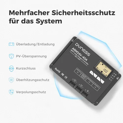 Miniatura 5 de Dyness Controlador de carga solar MPPT automático de 40 A, 12 V/24 V, control de aplicación y pantalla LCD, regulador solar de 40 amperios