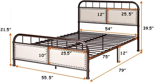 Miniatura 2 de Giantex Base de cama de metal, plataforma de cama de tamaño matrimonial con cómoda cabecera tapizada y estribo, soporte de listones antideslizantes
