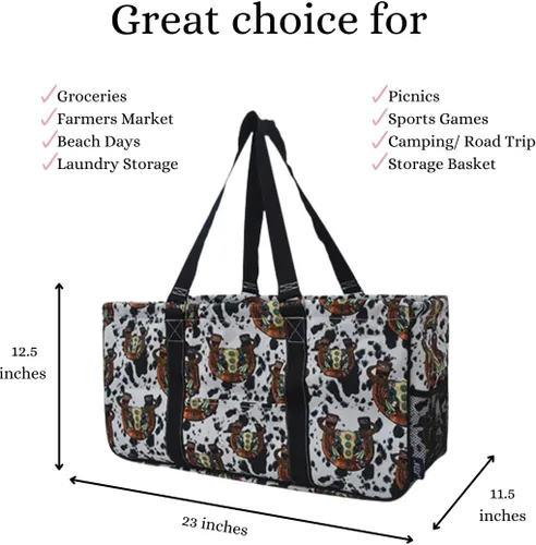 Miniatura 260 de NGIL Bolsa de comestibles reutilizable extra grande plegable de gran tamaño para comestibles, almacenamiento, picnic, playa, Bronco-negro occidental