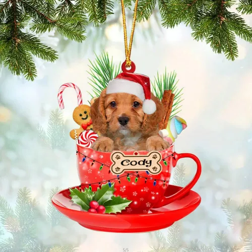 Miniatura 49 de NAZENTI Adorno personalizado de Alaskan Malamute en taza roja, adorno de Navidad personalizado para perros amantes de las mascotas, colgante