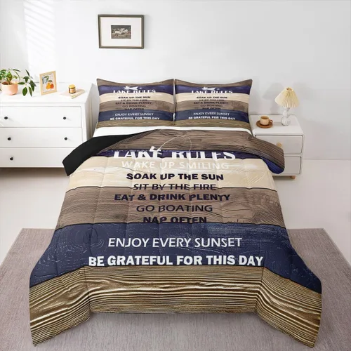 Miniatura 26 de Erosebridal Juego de edredón de barco muelle, juego de ropa de cama con diseño de paleta de lago, tamaño individual para niños, adolescentes