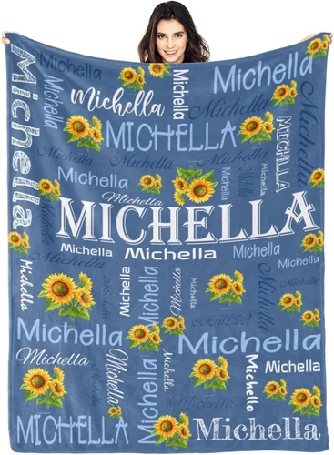 Miniatura 8 de Manta personalizada con nombre, manta personalizada con nombre, mantas personalizadas con texto, mantas de girasol, regalo personalizado para el día