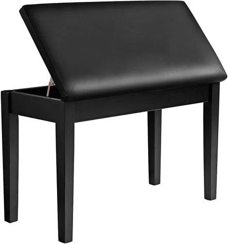 Miniatura 9 de GOFLAME Banco de piano dúo, negro, piel sintética, construcción de madera maciza, almacenamiento de música oculto, capacidad de carga de 360 libras
